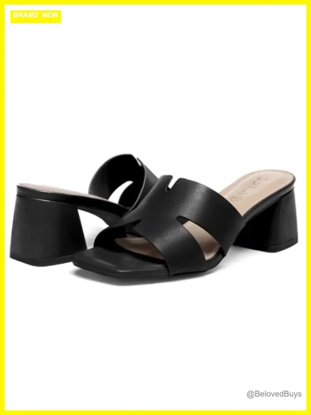 Women's Square Toe Low Block Heel Sandals Slip On Casual PU Leather